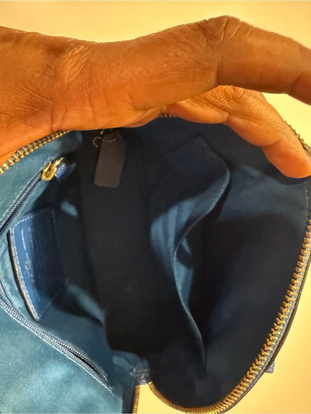 Coach Blue Crossgrain Leather Mini Dome Satchel Crossbody Bag with Gold Hardware